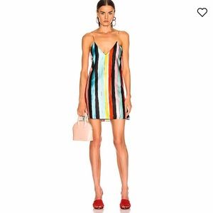 NWT Caroline Constas Elena Silk Mini Slip Dress - Multicolor Stripes SZ XS